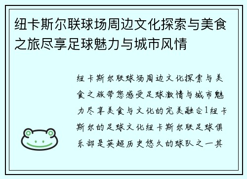 纽卡斯尔联球场周边文化探索与美食之旅尽享足球魅力与城市风情
