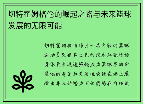 切特霍姆格伦的崛起之路与未来篮球发展的无限可能